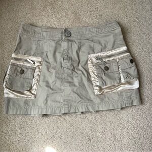 Unique Tan Mini Skirt with Satin Accents